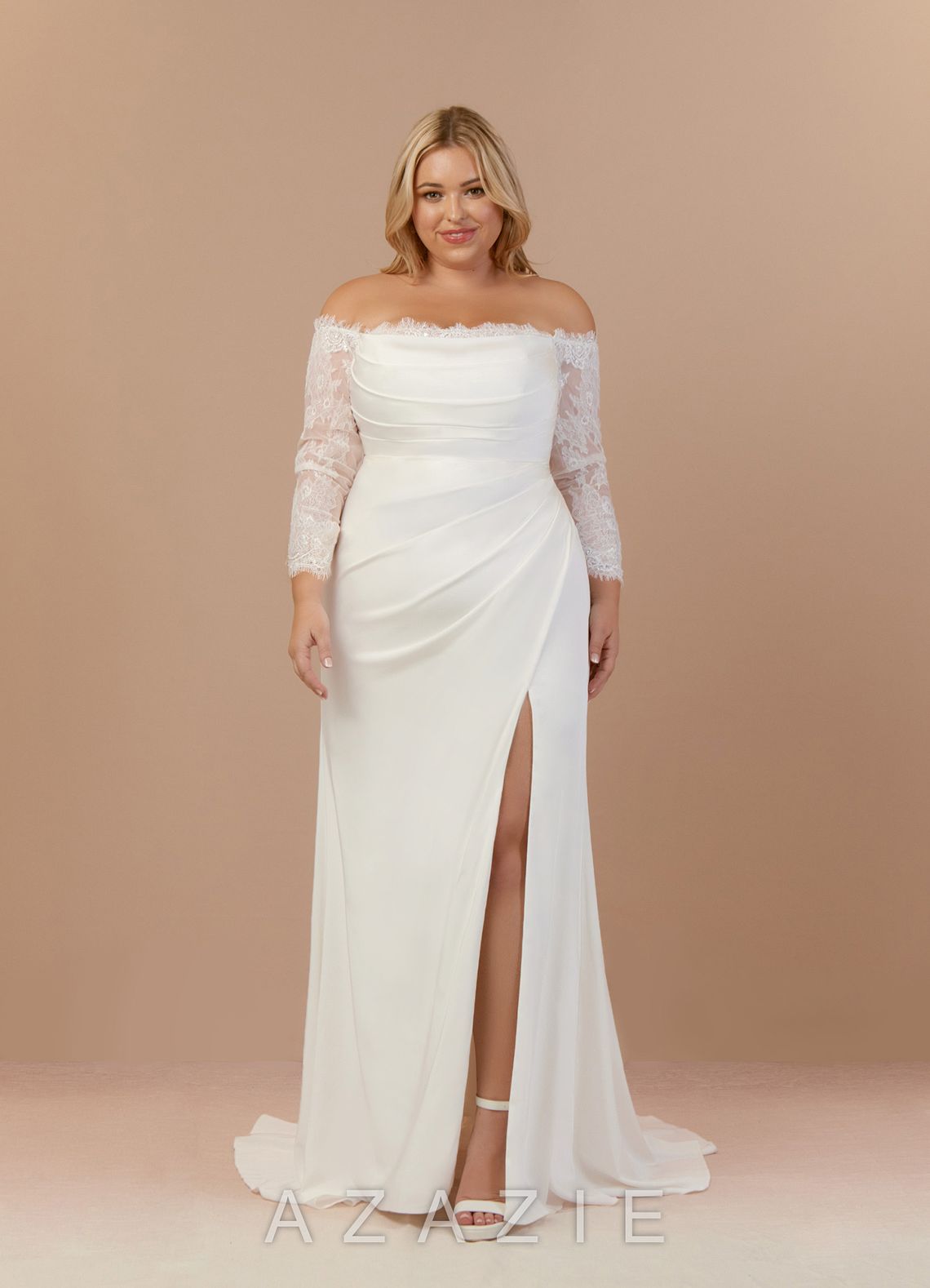Azazie Onyx Wedding Dress Diamond White Mermaid Sequins Crepe Back Satin Dress diamond_white