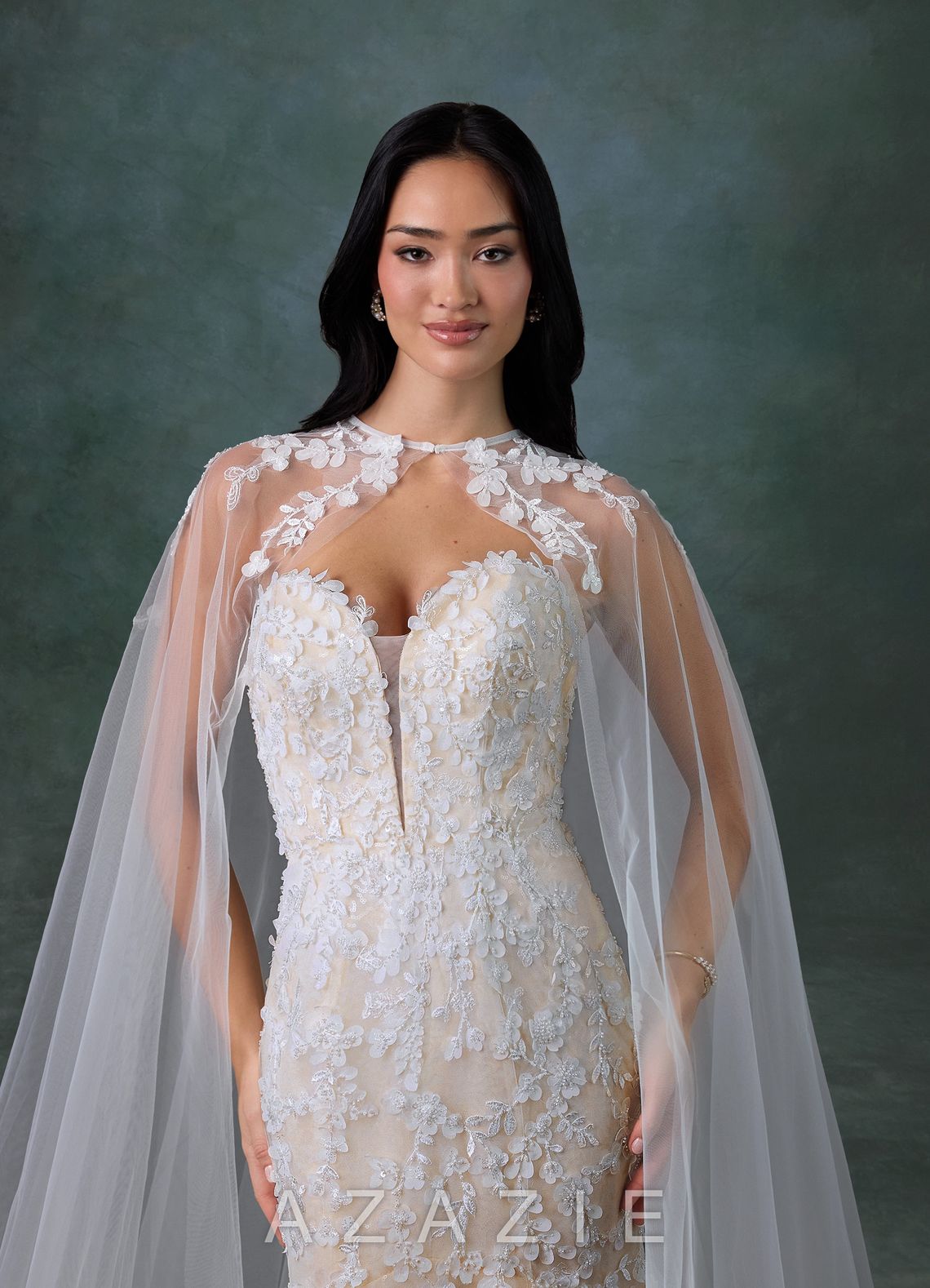 Azazie Chelley Diamond White Champagne Mermaid Strapless Tulle Dress diamond_white/champagne