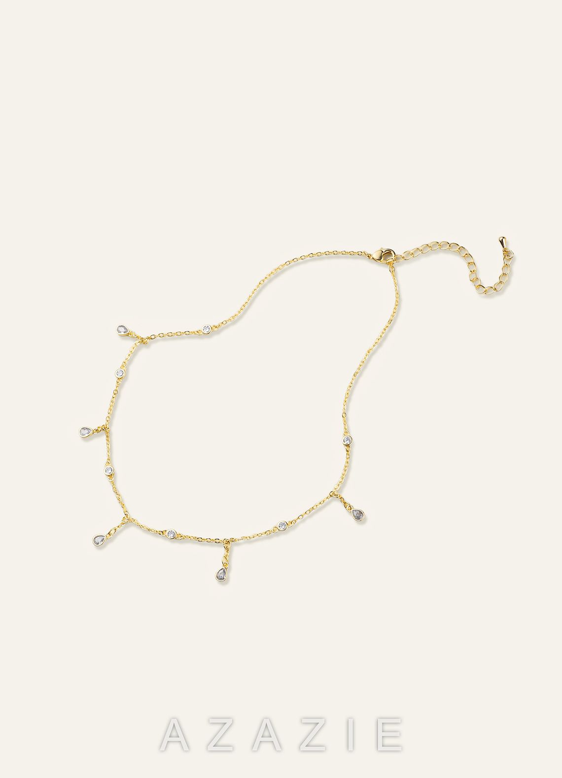 Crystal Teardrop Strands Necklace  gold