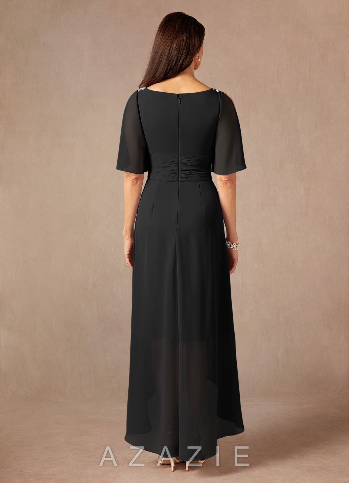 Azazie Pascual Black A-Line Pleated Chiffon Dress black