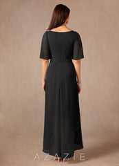 Azazie Pascual Black A-Line Pleated Chiffon Dress black