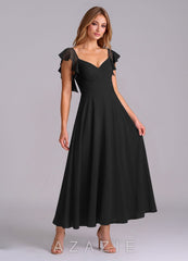 Azazie Leilani Black A-Line Ruched Chiffon Dress black