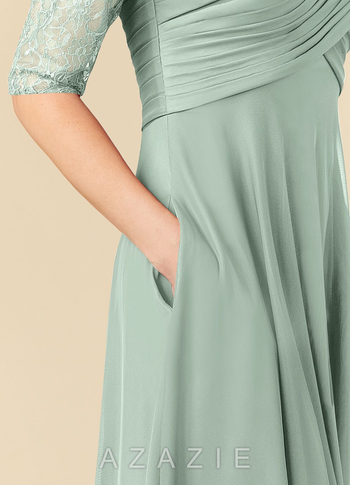 Azazie Gracelyn Agave A-Line Lace Dress agave