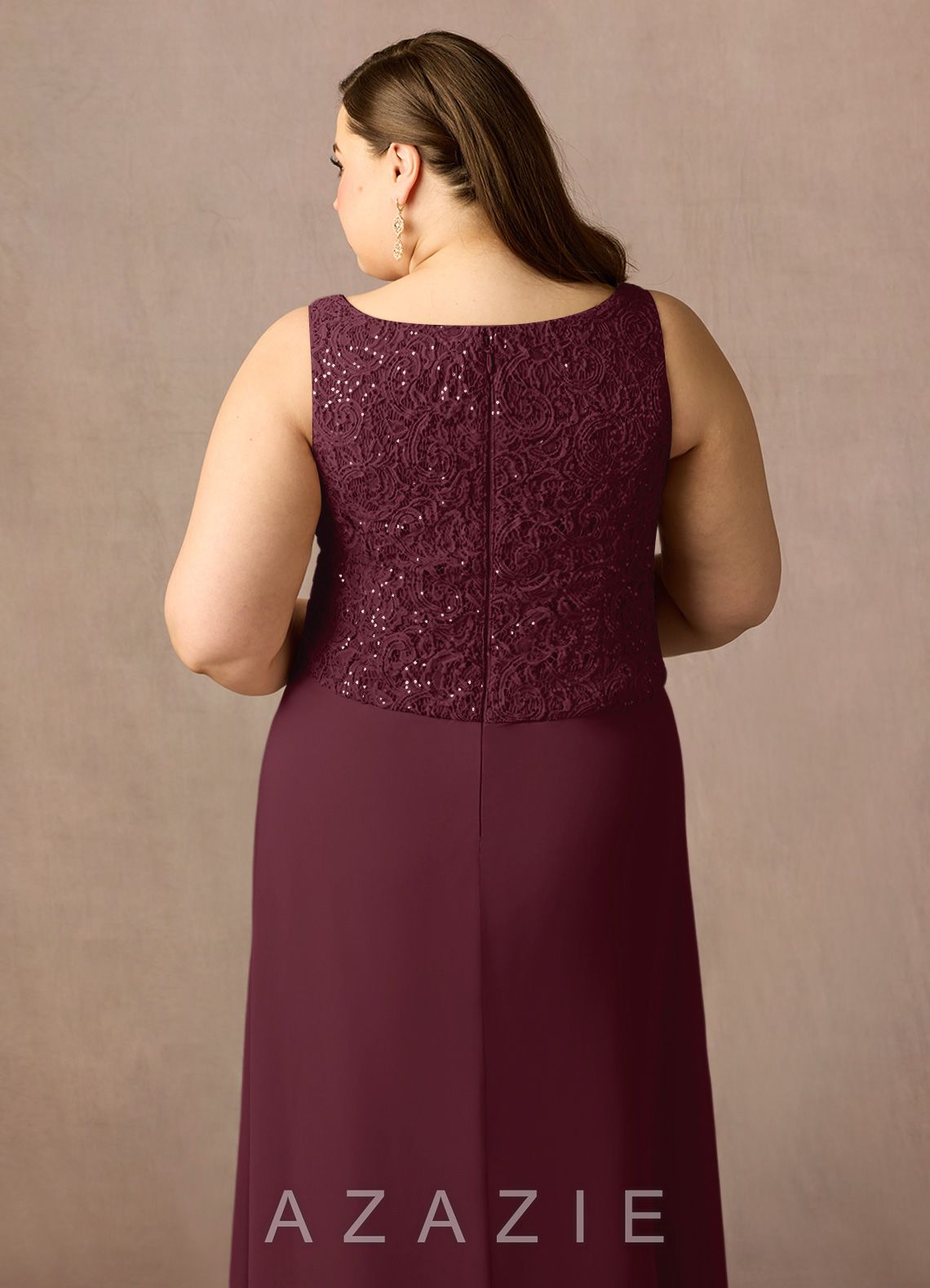 Azazie Cornelia Cabernet Sheath Square Neckline Sequins Chiffon Dress cabernet
