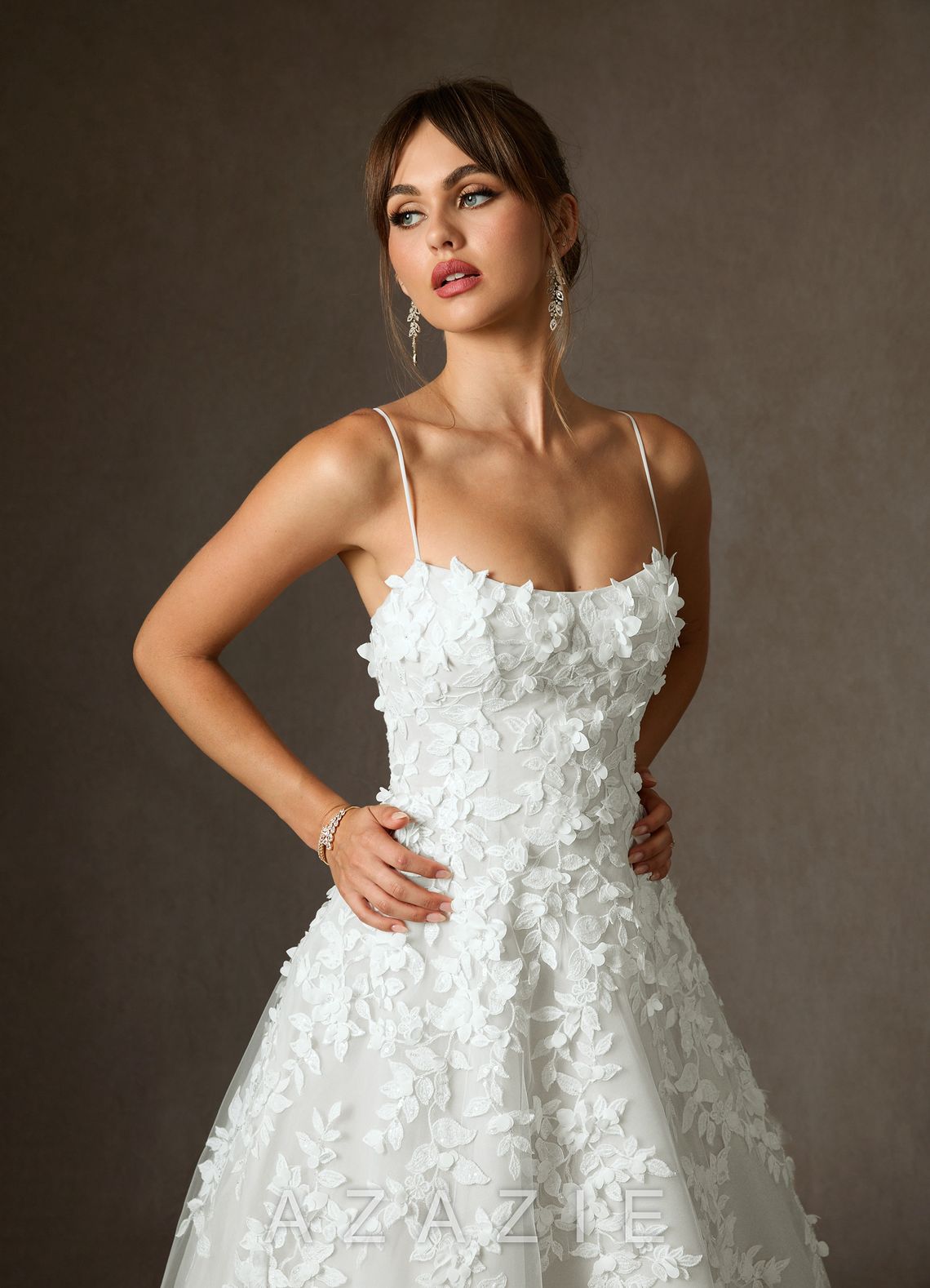 Azazie Alyson Diamond White Ball-Gown Lace Dress
