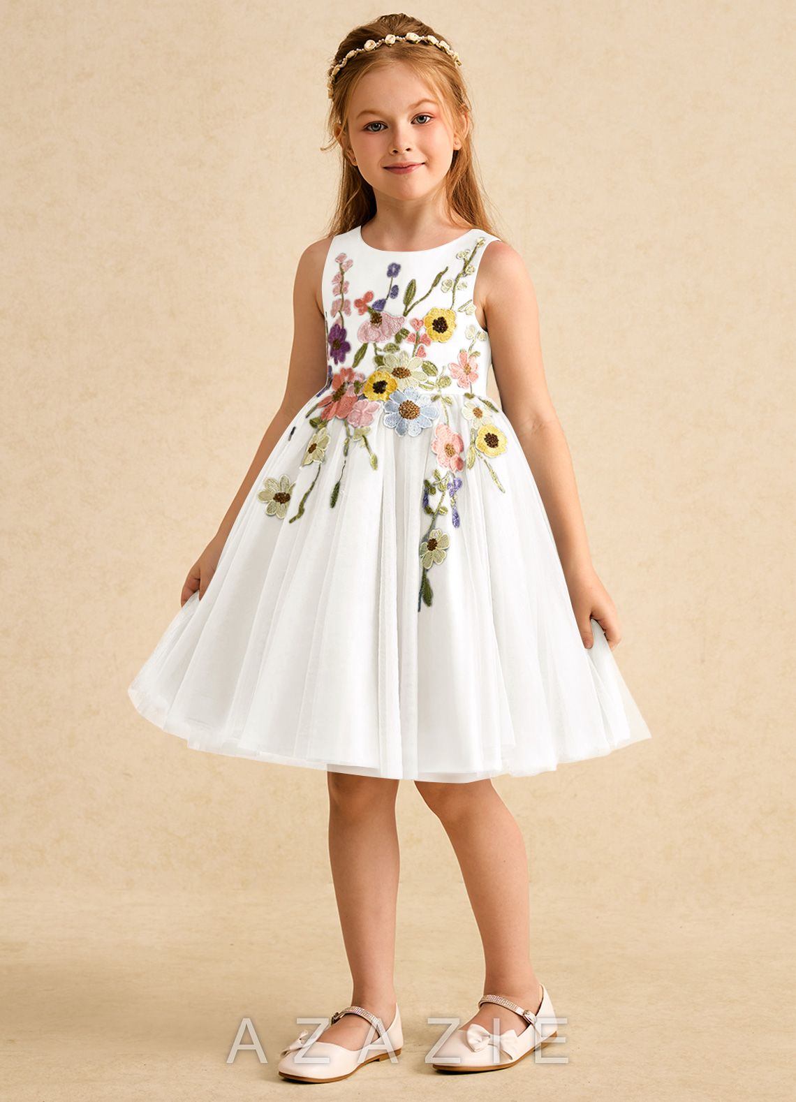 Azazie Prima Ivory A-Line Bow Tulle Dress ivory