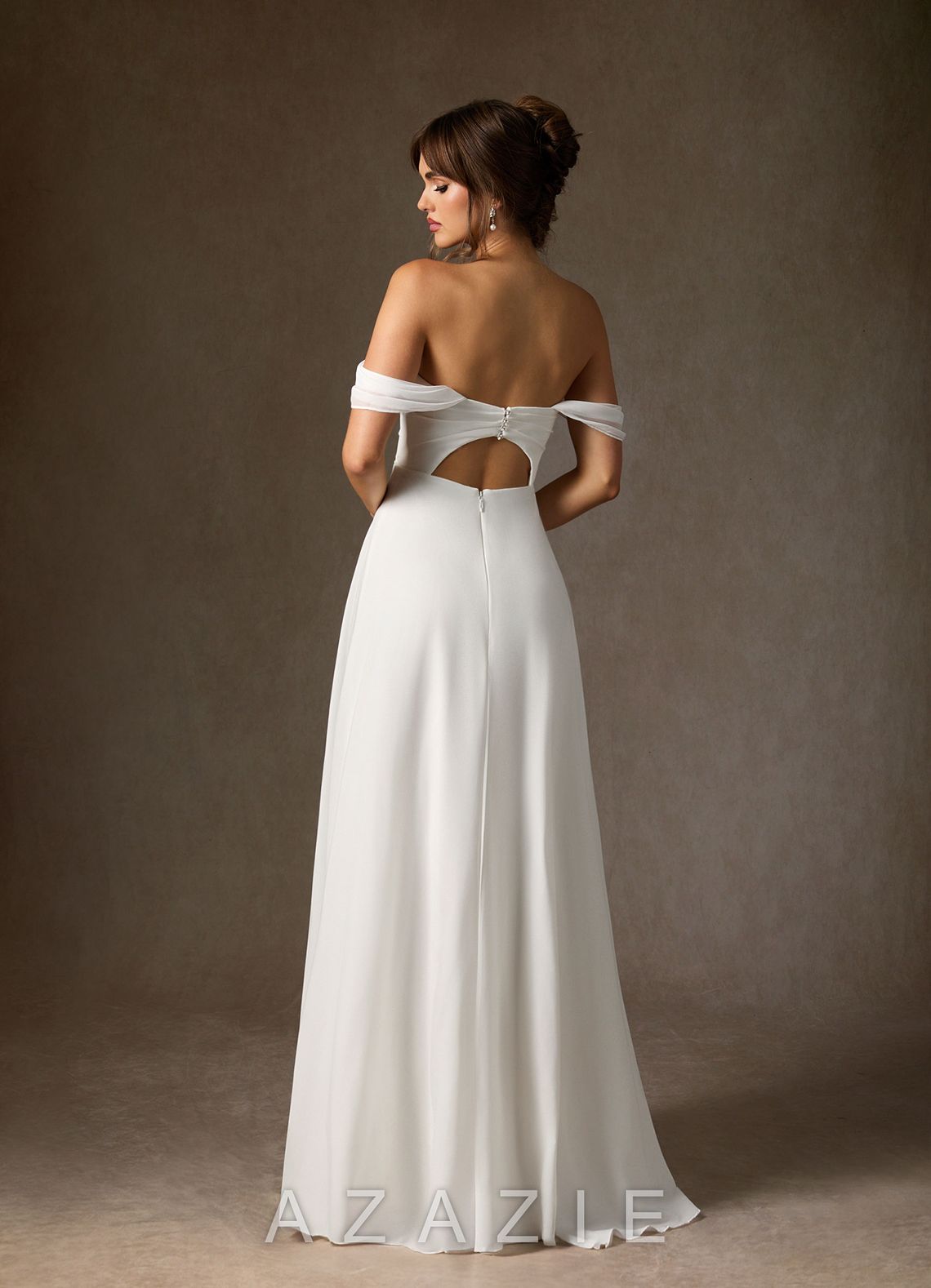 Azazie Ava Wedding Dress Diamond White A-Line Off the Shoulder Stretch Chiffon Dress diamond_white