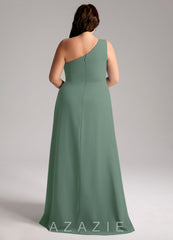 Azazie Brooke Eucalyptus A-Line One Shoulder Chiffon Dress eucalyptus