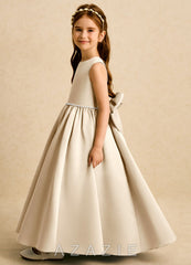 Azazie Daisies Champagne Ball-Gown Bow Matte Satin Dress champagne