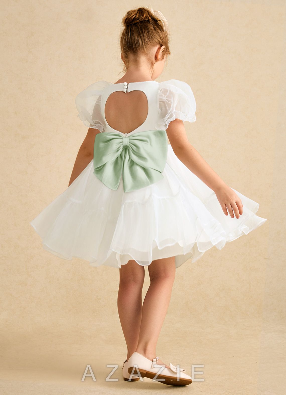 Azazie Debbie Ivory Dusty Sage Ball-Gown Sweetheart Neckline Organza Dress ivory/dusty_sage