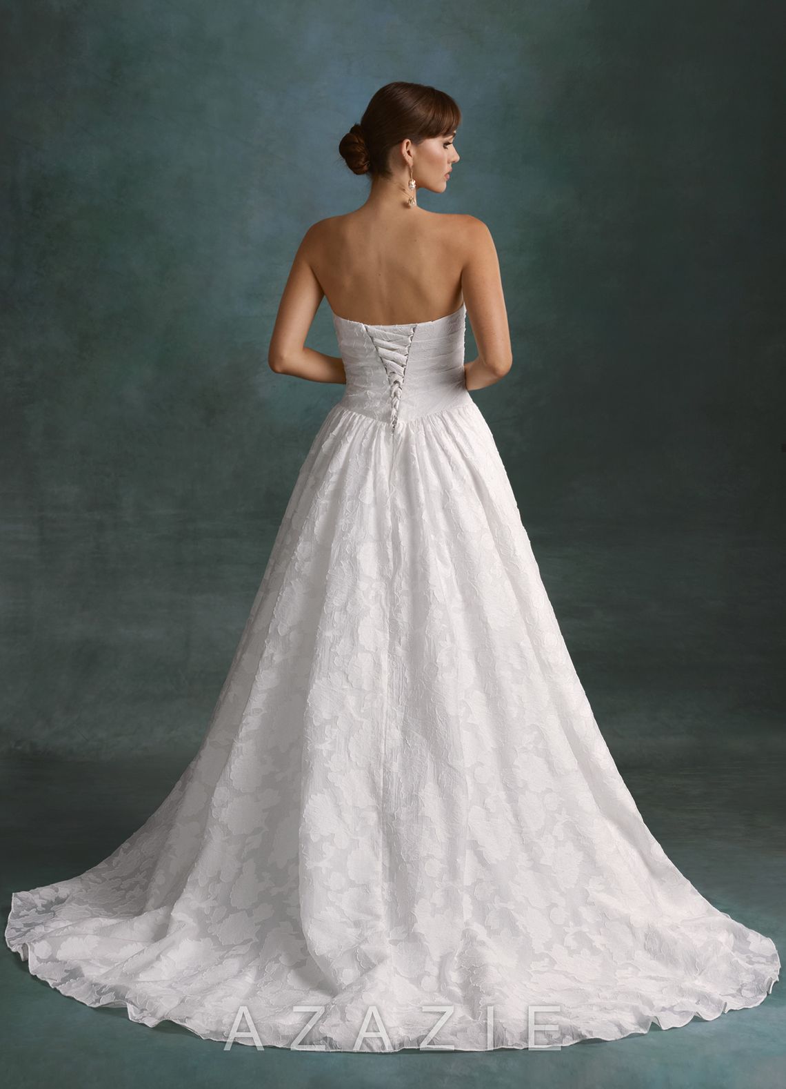 Azazie Nadine Diamond White A-Line Strapless Floral Burnout Dress