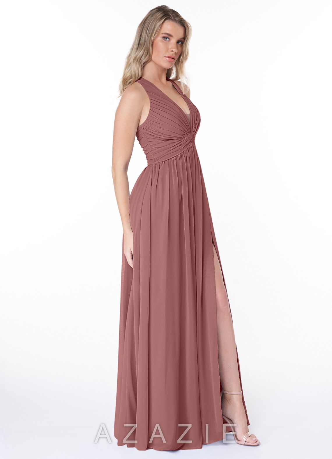 Azazie Jaclyn Desert Rose A-Line Pleated Chiffon Dress desert_rose