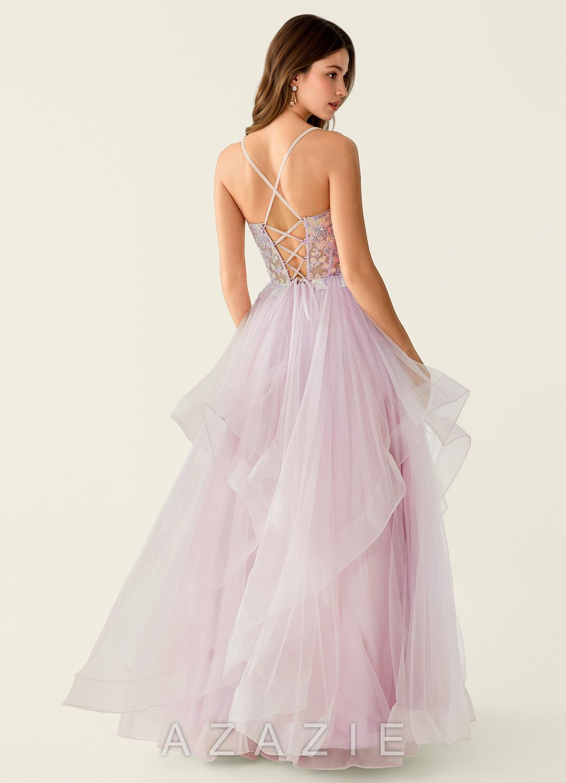 Mosaic Pink Ruffle Prom Dress