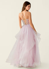 Mosaic Pink Ruffle Prom Dress