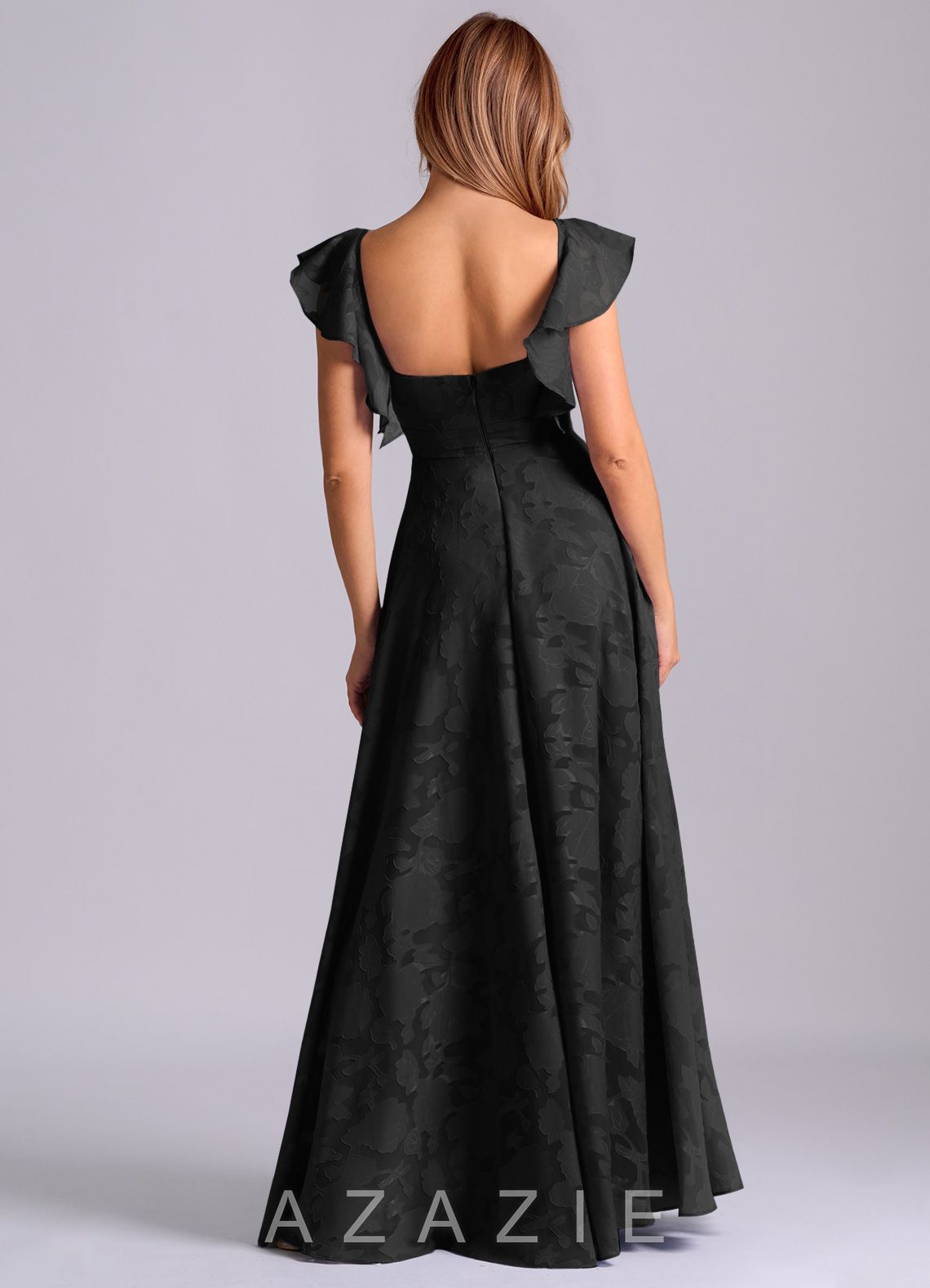Azazie Leilani Black A-Line Sweetheart Neckline Floral Burnout Dress black