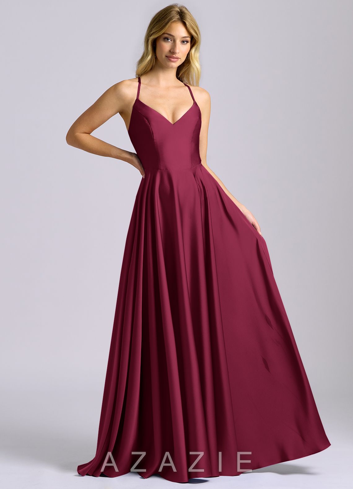 Azazie Truce Burgundy A-Line Stretch Satin Dress burgundy