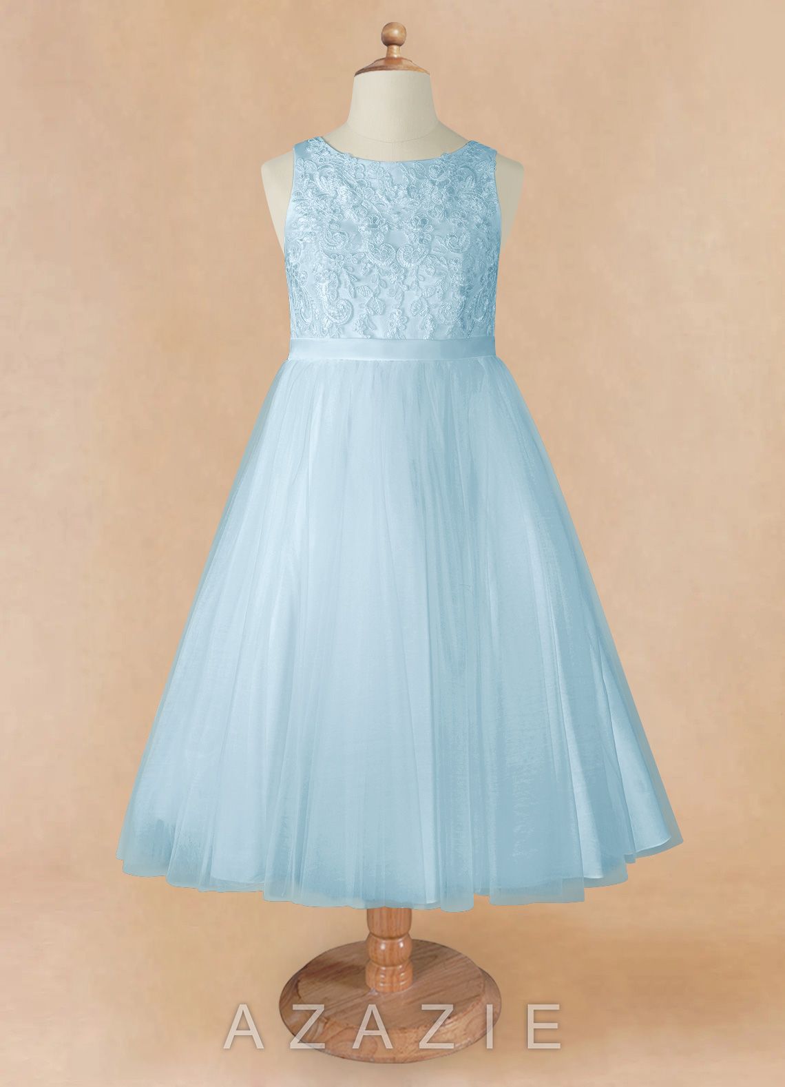 Azazie Calla Sky Blue Ball-Gown Lace Tulle Dress sky_blue