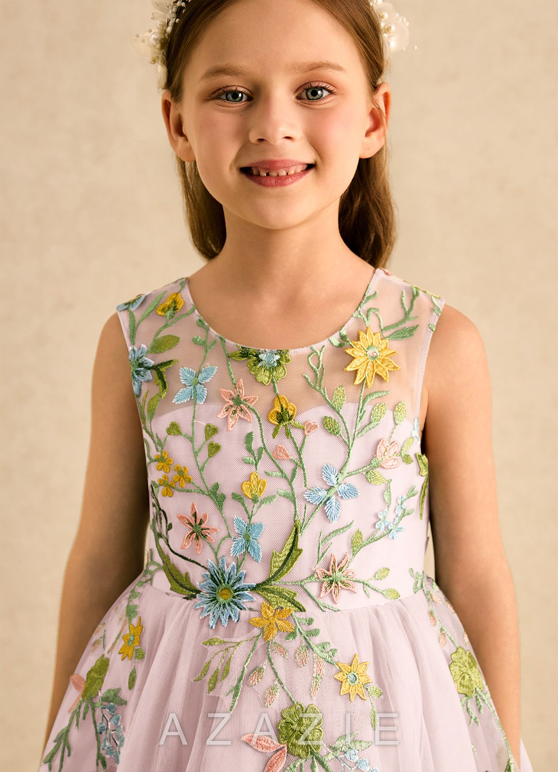 Azazie Tylie Blushing Pink Ball-Gown Pleated Tulle Dress blushing_pink