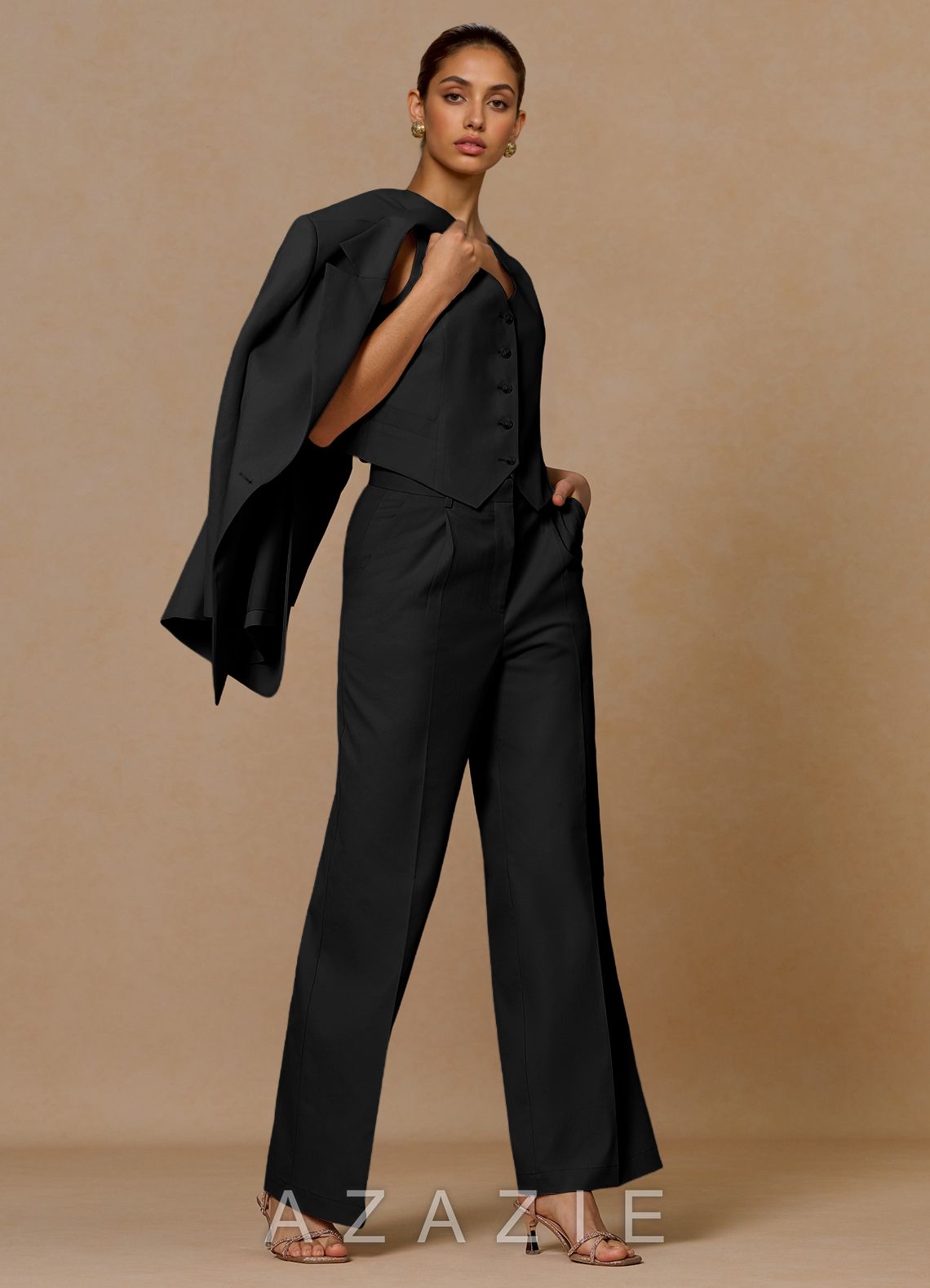 Margaret Black Cotton Linen Blend 3-Piece Suit