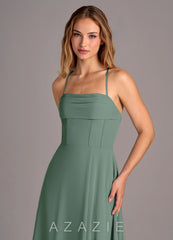 Azazie Carolyn Eucalyptus A-Line Pleated Chiffon Dress eucalyptus