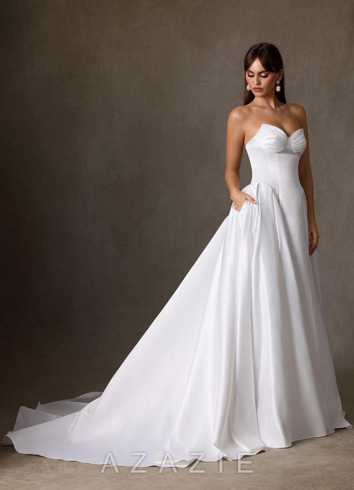 Azazie Constantina Diamond White A-Line Strapless Satin Dress diamond_white