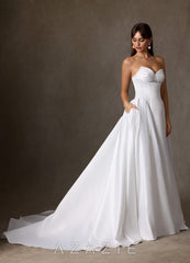 Azazie Constantina Diamond White A-Line Strapless Satin Dress diamond_white