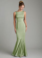 Azazie Tamera Dusty Sage Mermaid Pleated Stretch Satin Dress dusty_sage