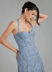 Azazie Bea Dusty Blue A-Line Corset Floral Burnout Dress dusty_blue