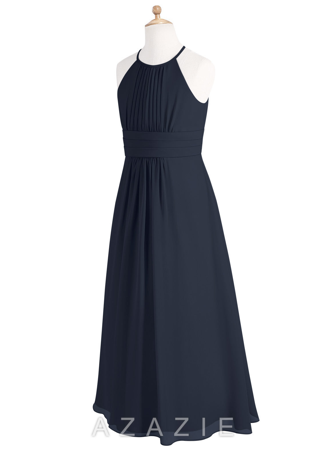 Azazie Bonnie Junior Dark Navy A-Line Pleated Chiffon Dress dark_navy