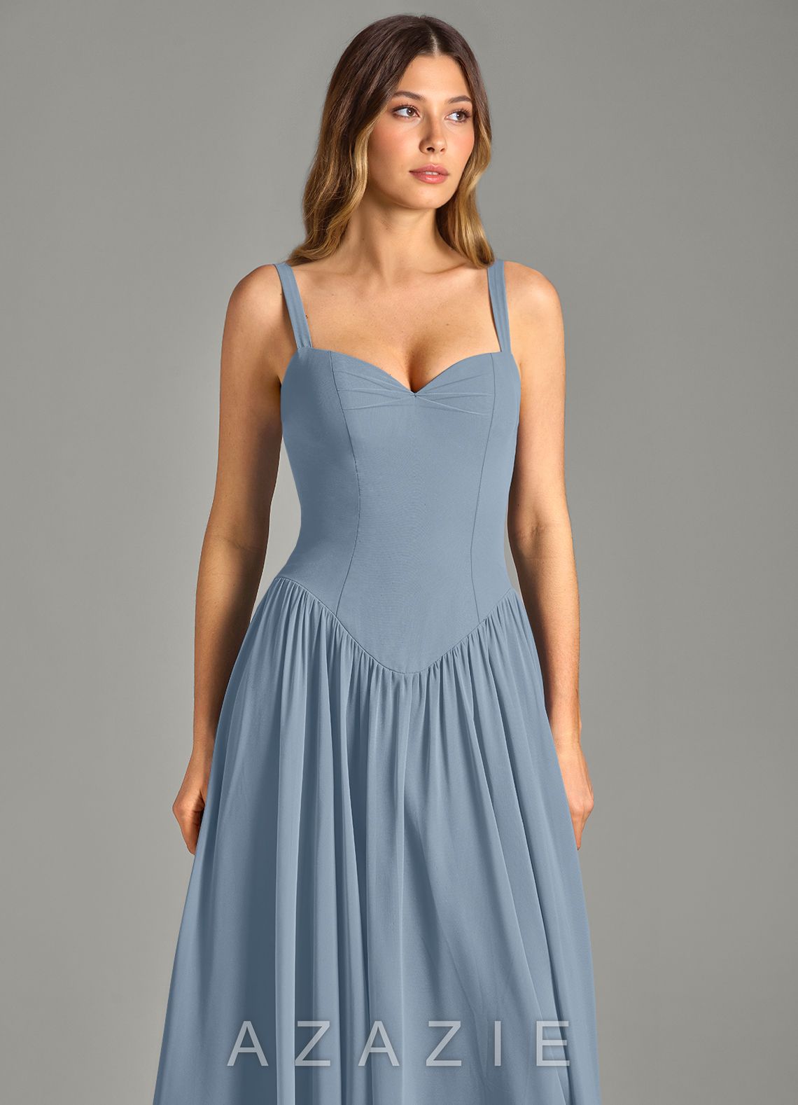 Azazie Evadina Dusty Blue A-Line Corset Chiffon Dress dusty_blue