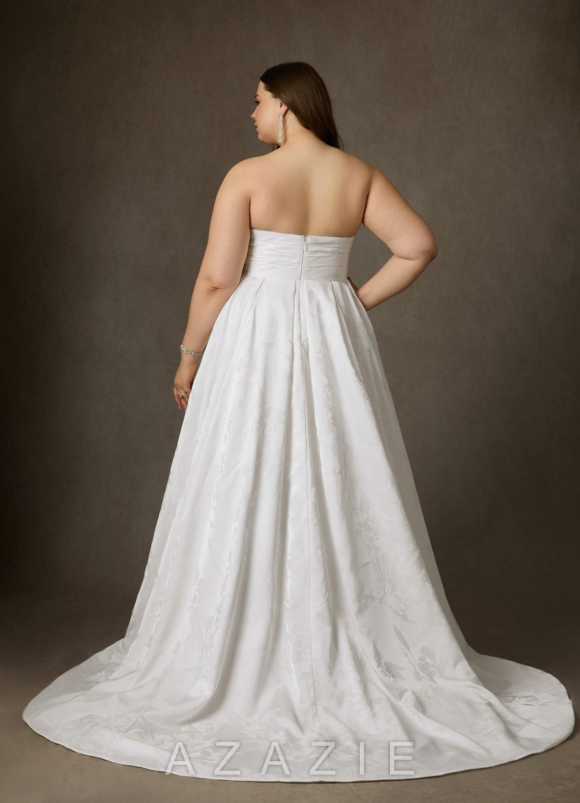 Azazie Daliah Diamond White A-Line Strapless Floral Jacquard Dress