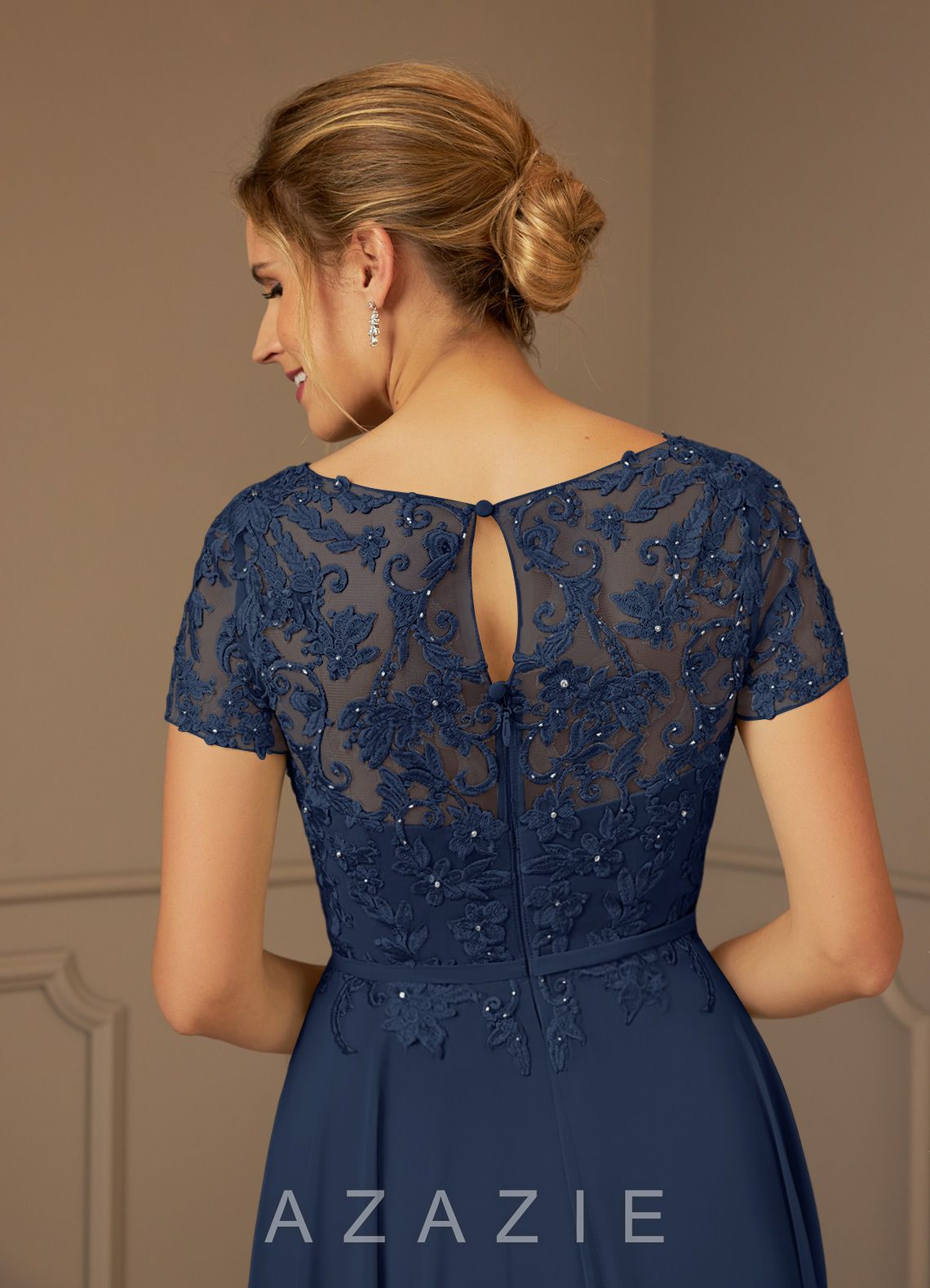 Azazie Adina Dark Navy A-Line Boatneck Sequins Chiffon Dress dark_navy