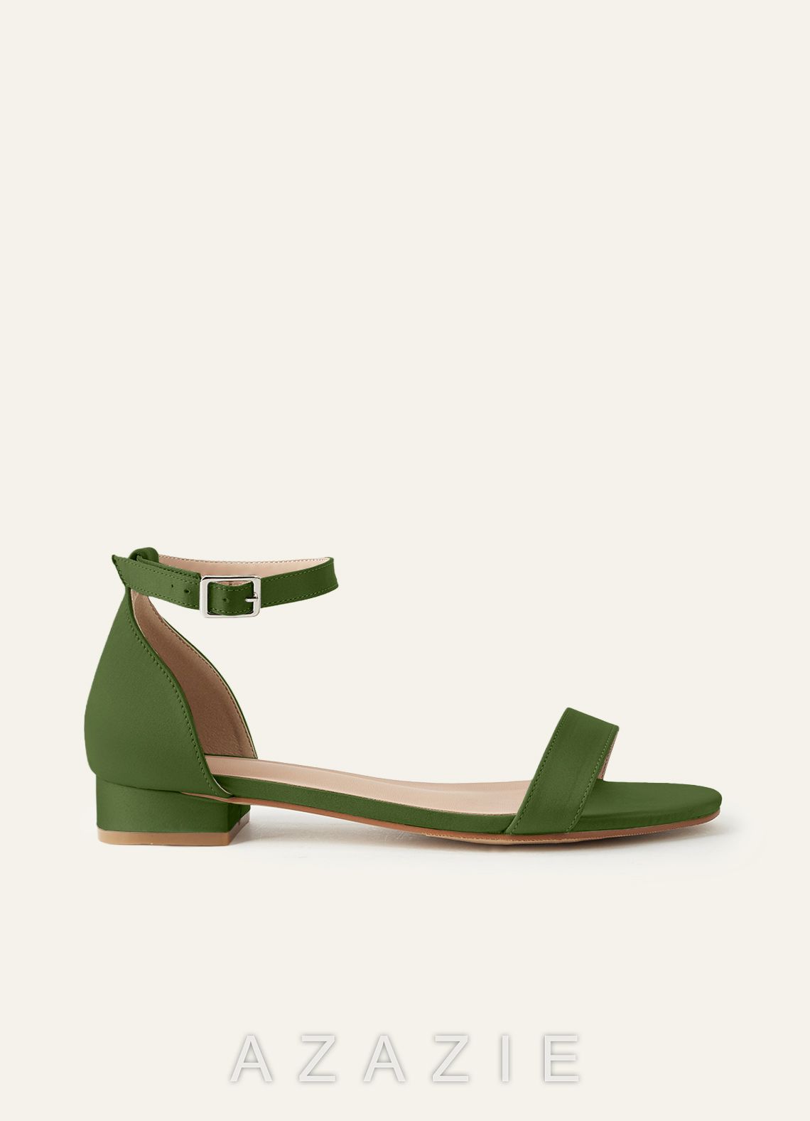 Matching Color Matte Satin Single Strap Ankle Buckle Block Flat Sandals