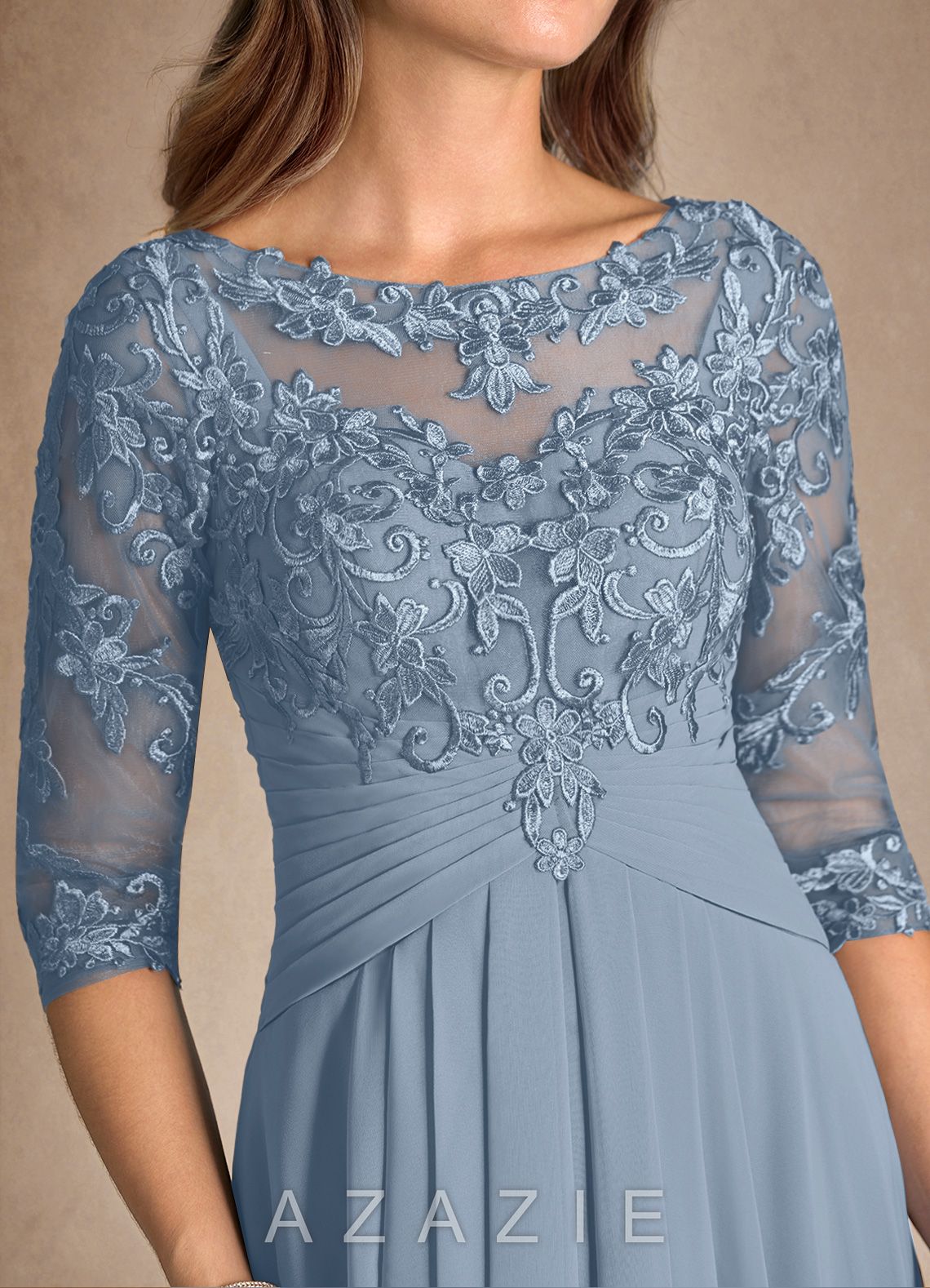 Azazie Marietta Dusty Blue A-Line Lace Dress dusty_blue