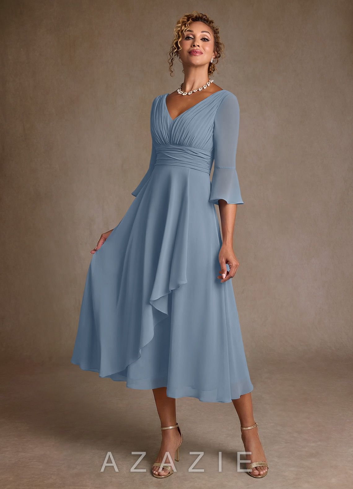 Azazie Aerynne Dusty Blue A-Line Pleated Chiffon Dress dusty_blue