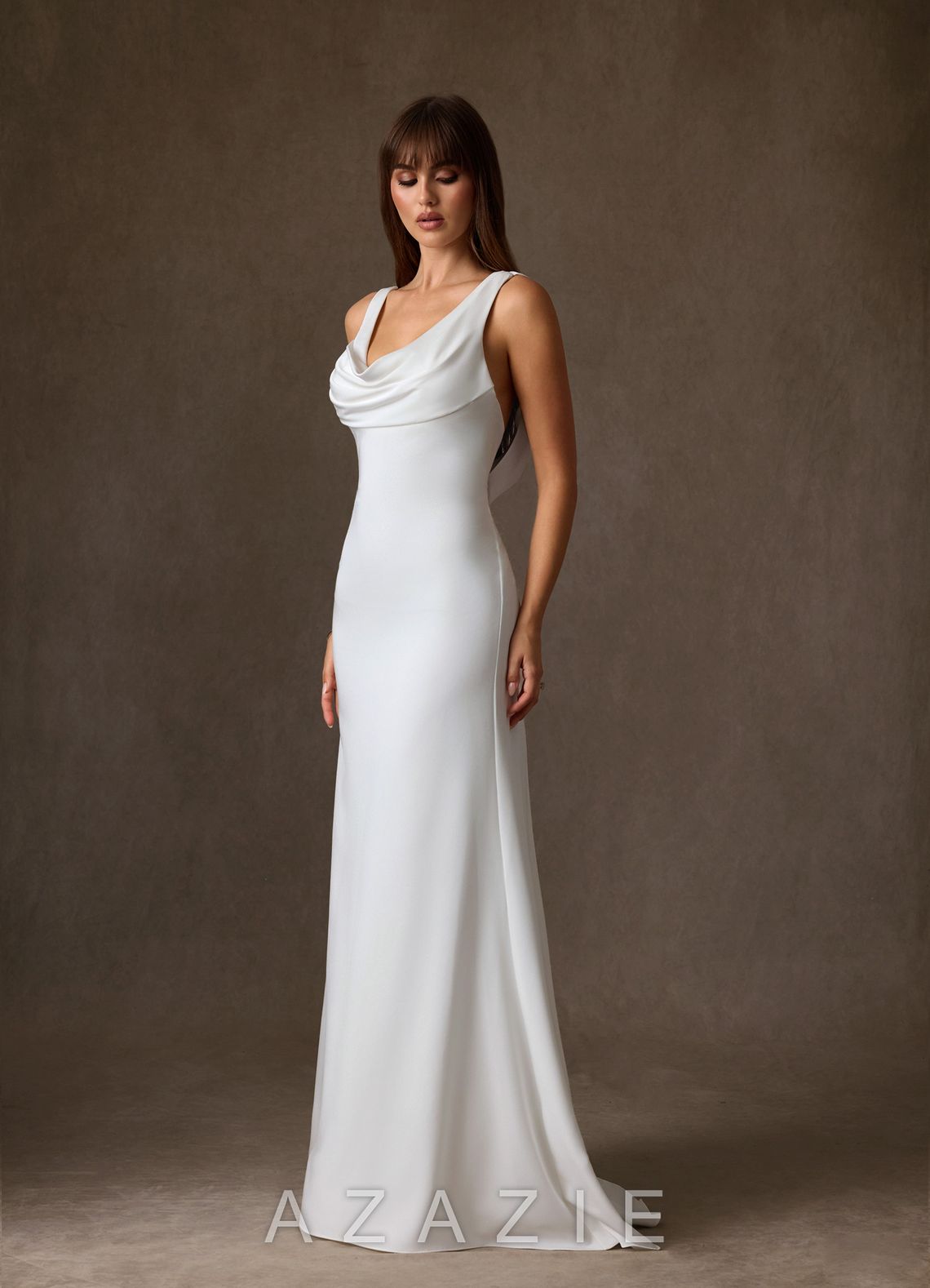 Azazie Laniece Diamond White Sheath Crepe Back Satin Dress diamond_white