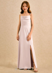 Azazie Chamomile Girls Formal Blushing Pink A-Line Pleated Stretch Satin Dress blushing_pink