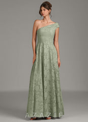 Azazie Melanie Agave A-Line One Shoulder Floral Burnout Dress