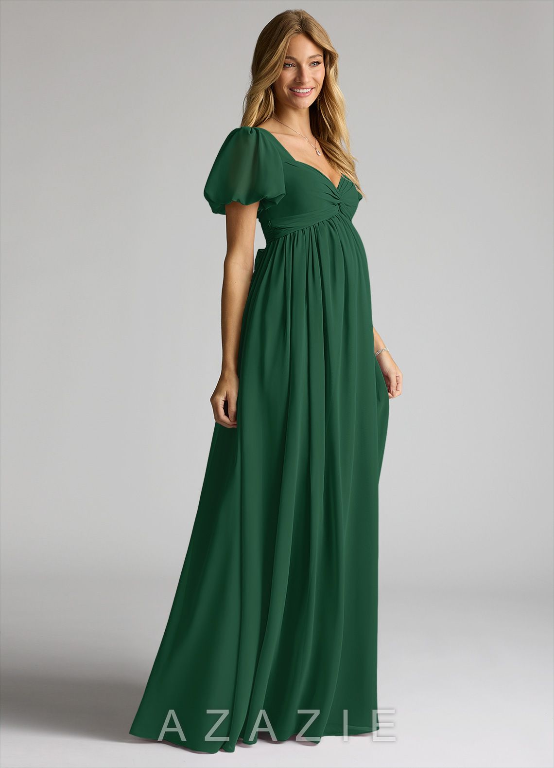 Azazie Madisynn Bow Chiffon Floor-Length Dress dark_green