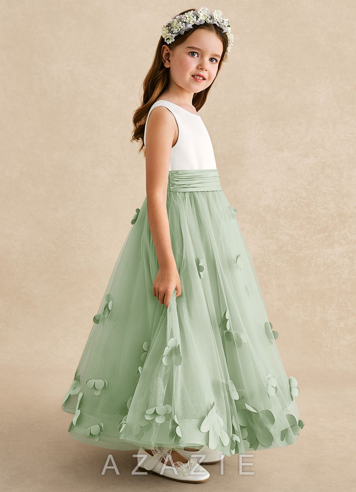 Azazie Vi Dusty Sage A-Line Sleeveless Tulle Dress dusty_sage