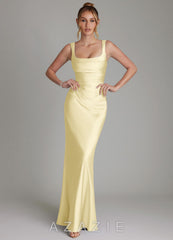 Azazie Agustina Lemon Sorbet Mermaid Corset Stretch Satin Dress