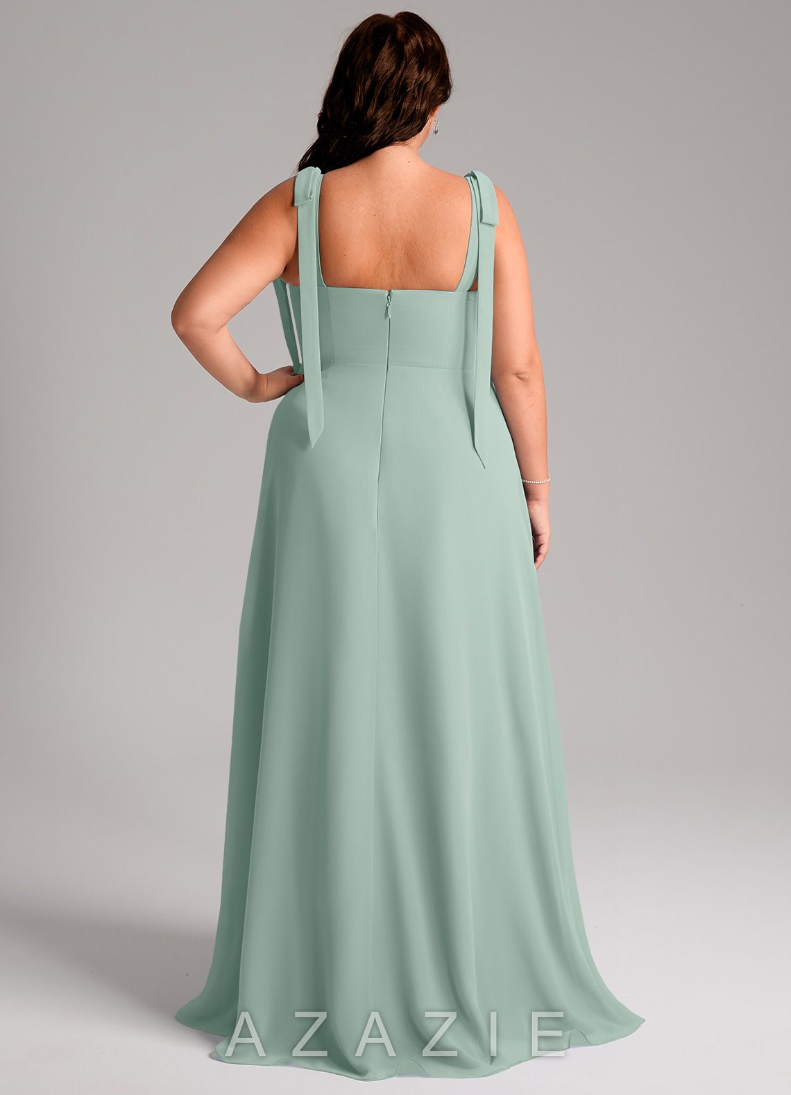 Azazie Debra Agave A-Line with Pockets Chiffon Convertible Dress agave