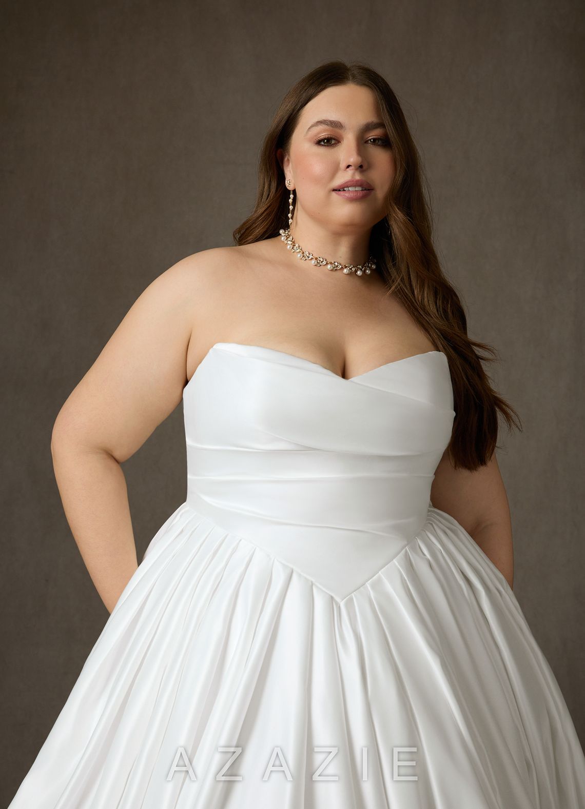 Azazie Celestia Diamond White Ball-Gown Strapless Matte Satin Dress diamond_white