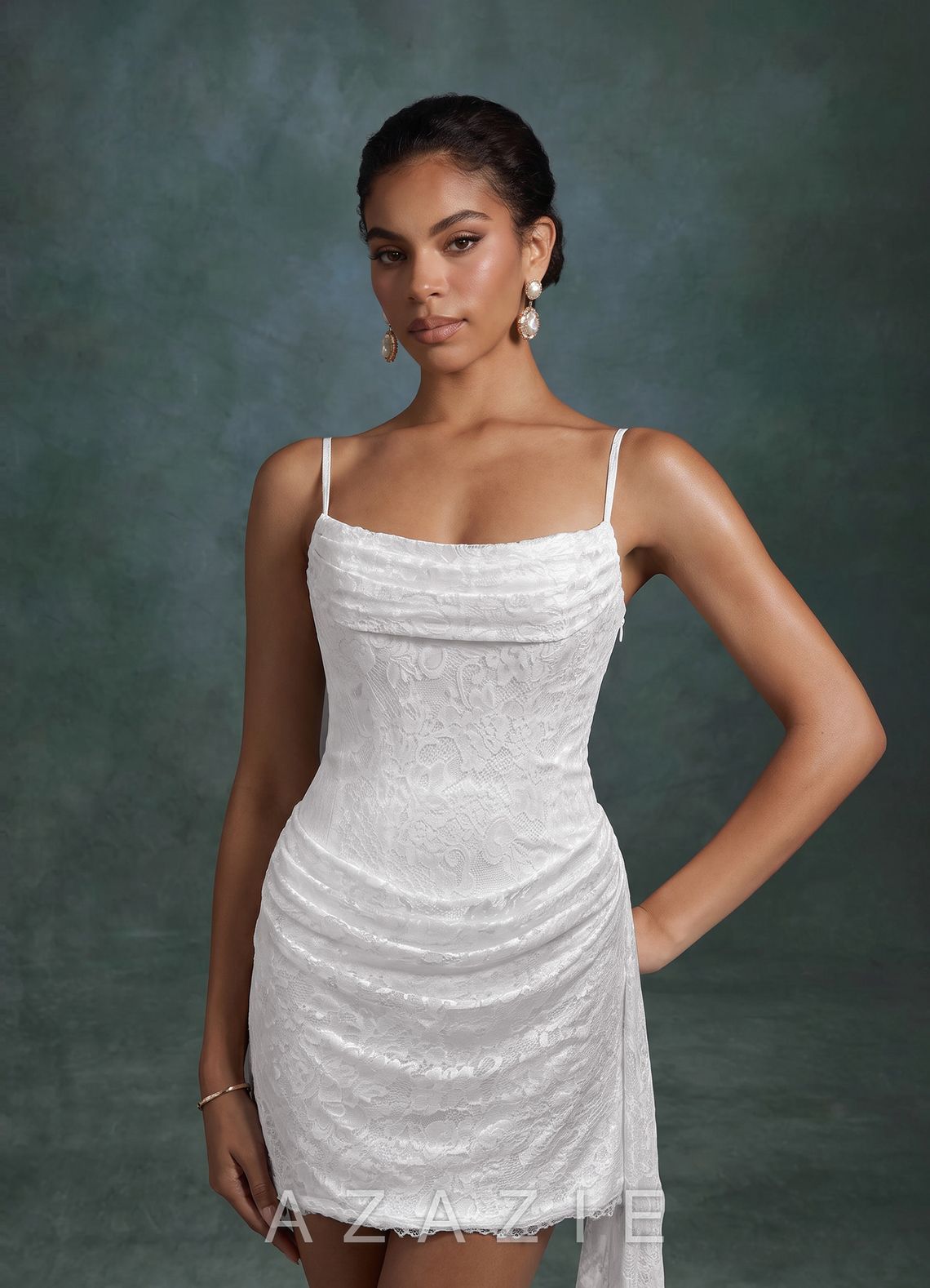 Azazie Kennedy Diamond White Sheath Strapless Lace Dress diamond_white