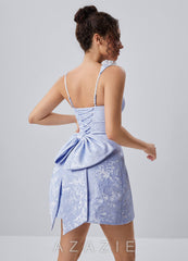 Thalassiana Periwinkle Tank Jacquard Bows A-Line Mini Dress