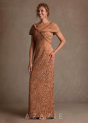 Azazie Atkins Caramel Cocoa Column Off the Shoulder Floral Jacquard Dress caramel_cocoa