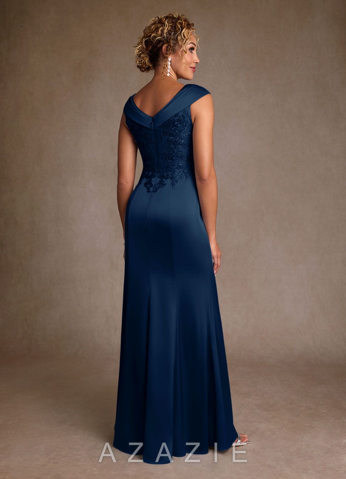 Azazie Santa Monica Dark Navy A-Line Lace Dress dark_navy