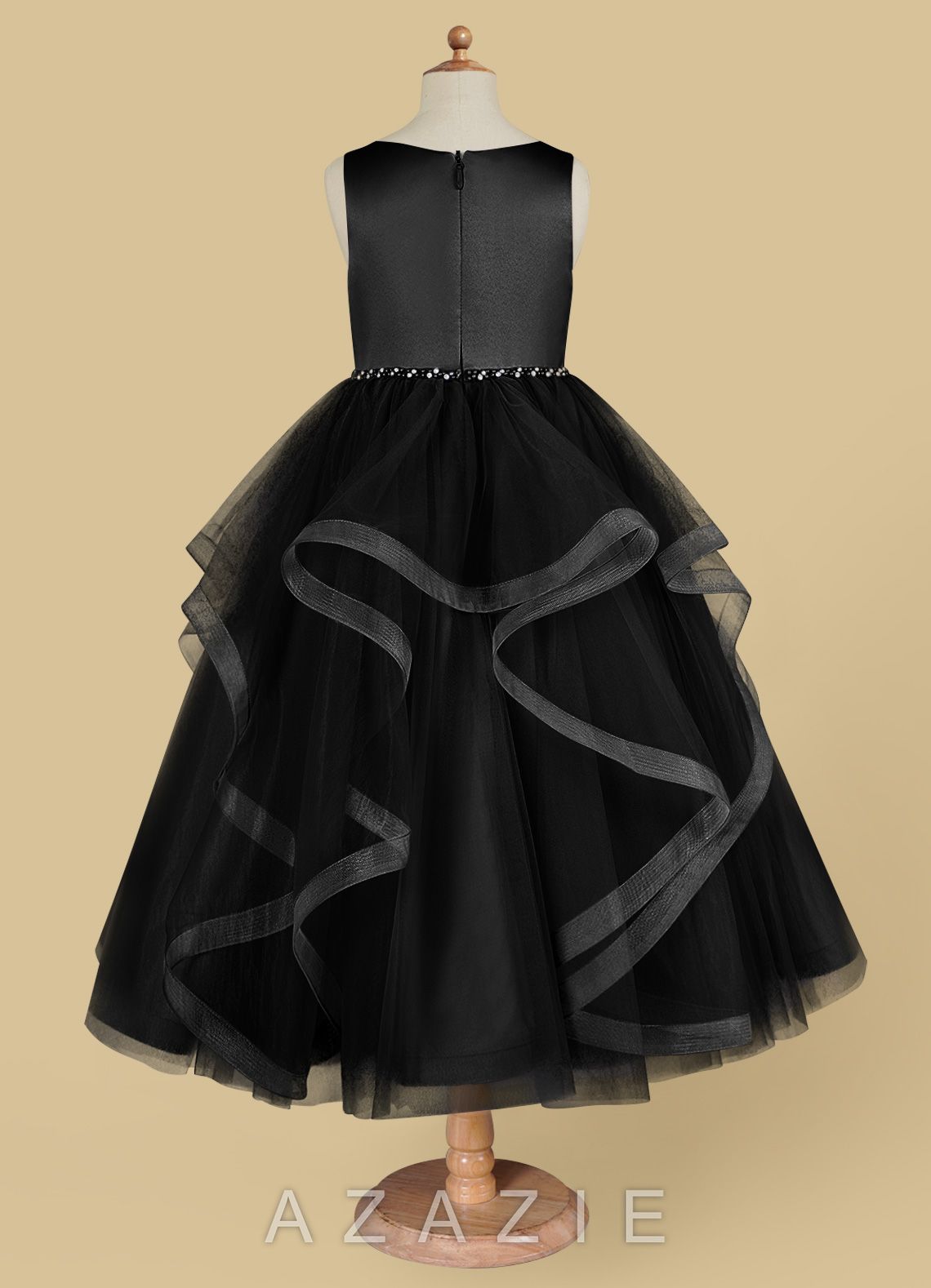 Azazie Sofia Black A-Line Beaded Tulle Dress black