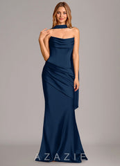 Azazie Pelagia Dark Navy Mermaid Corset Stretch Satin Convertible Dress dark_navy