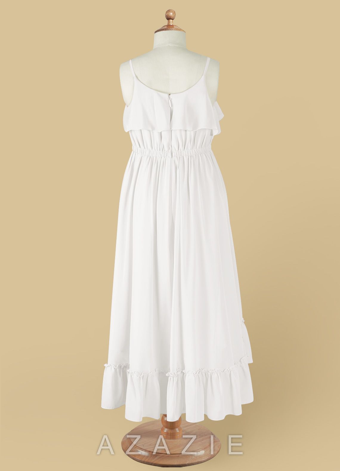 Azazie Karmen Ivory A-Line Ruched Chiffon Dress ivory